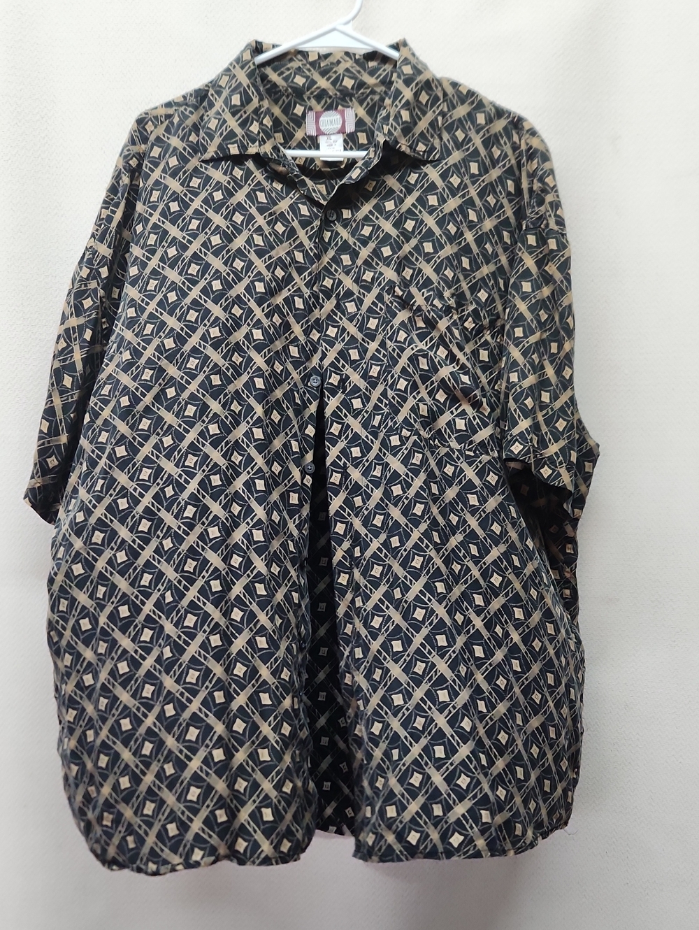Casual Geometric Print Button-Down Shirt - Black & Tan
